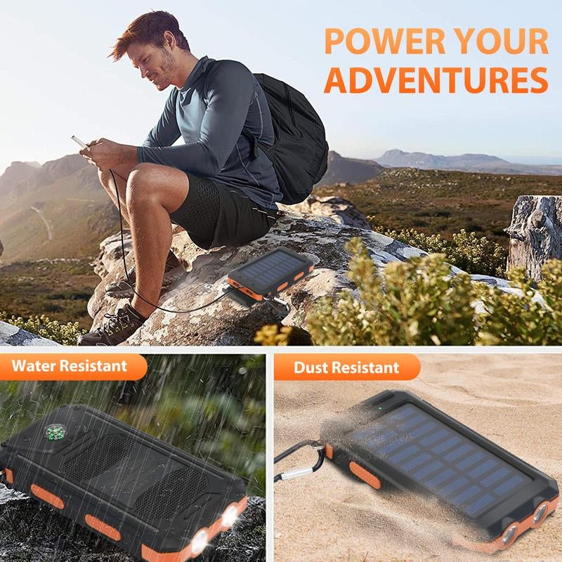 20000Mah Solar Power Bank,Portable Solar Charger with Dual USB Outputs, LED Flashlight, Fast Charging for Iphone/Android/Samsung, Portable Charger with Compass,Carabiner