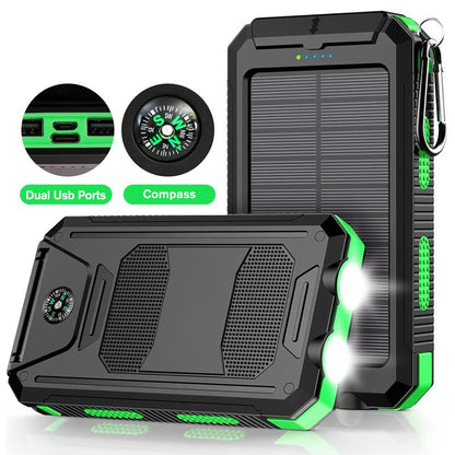 20000Mah Solar Power Bank,Portable Solar Charger with Dual USB Outputs, LED Flashlight, Fast Charging for Iphone/Android/Samsung, Portable Charger with Compass,Carabiner