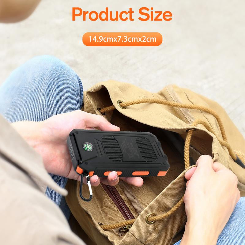 20000Mah Solar Power Bank,Portable Solar Charger with Dual USB Outputs, LED Flashlight, Fast Charging for Iphone/Android/Samsung, Portable Charger with Compass,Carabiner