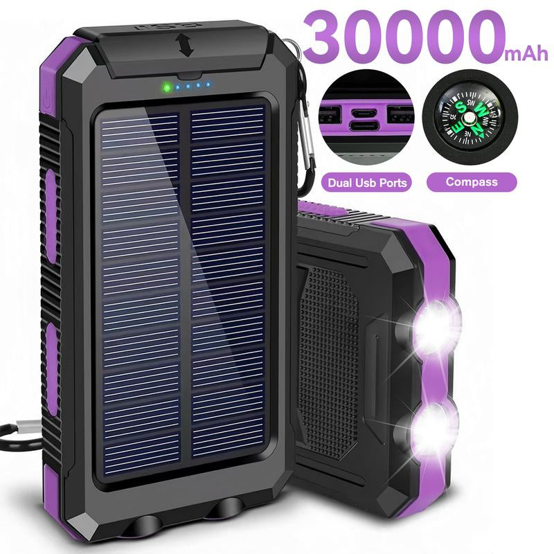 20000Mah Solar Power Bank,Portable Solar Charger with Dual USB Outputs, LED Flashlight, Fast Charging for Iphone/Android/Samsung, Portable Charger with Compass,Carabiner
