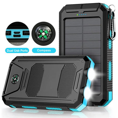 20000Mah Solar Power Bank,Portable Solar Charger with Dual USB Outputs, LED Flashlight, Fast Charging for Iphone/Android/Samsung, Portable Charger with Compass,Carabiner