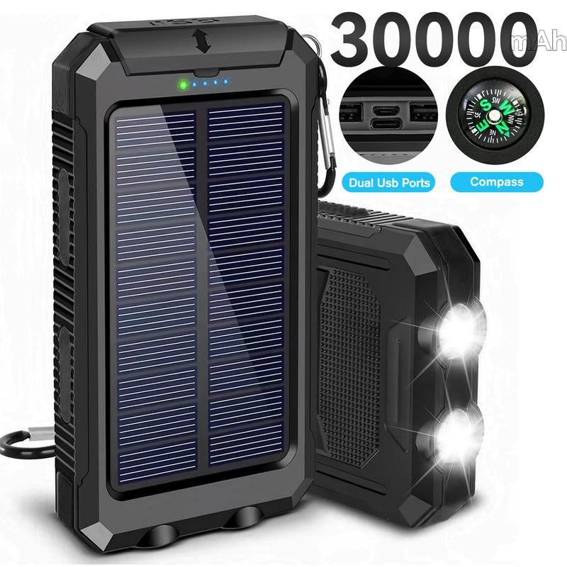 20000Mah Solar Power Bank,Portable Solar Charger with Dual USB Outputs, LED Flashlight, Fast Charging for Iphone/Android/Samsung, Portable Charger with Compass,Carabiner