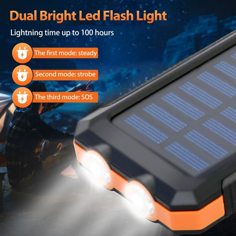 20000Mah Solar Power Bank,Portable Solar Charger with Dual USB Outputs, LED Flashlight, Fast Charging for Iphone/Android/Samsung, Portable Charger with Compass,Carabiner