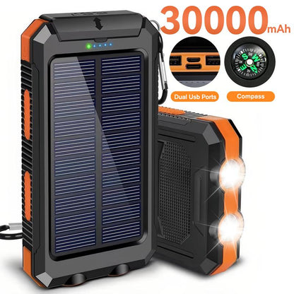 20000Mah Solar Power Bank,Portable Solar Charger with Dual USB Outputs, LED Flashlight, Fast Charging for Iphone/Android/Samsung, Portable Charger with Compass,Carabiner