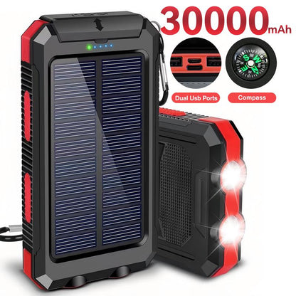 20000Mah Solar Power Bank,Portable Solar Charger with Dual USB Outputs, LED Flashlight, Fast Charging for Iphone/Android/Samsung, Portable Charger with Compass,Carabiner