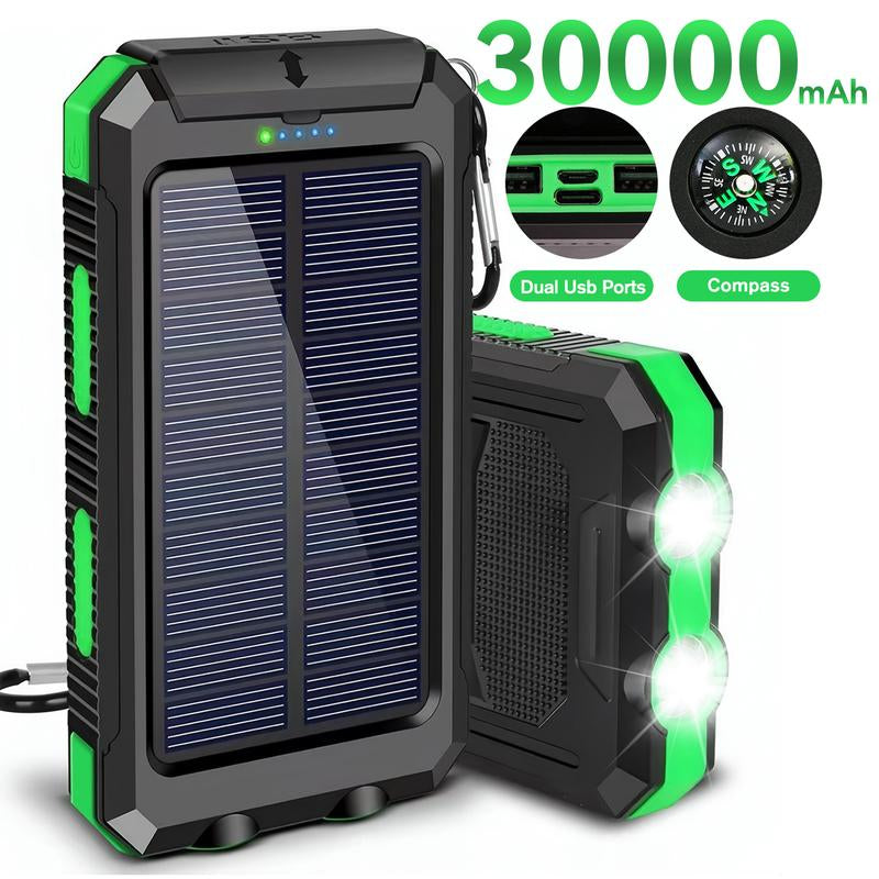 20000Mah Solar Power Bank,Portable Solar Charger with Dual USB Outputs, LED Flashlight, Fast Charging for Iphone/Android/Samsung, Portable Charger with Compass,Carabiner