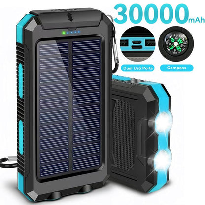 20000Mah Solar Power Bank,Portable Solar Charger with Dual USB Outputs, LED Flashlight, Fast Charging for Iphone/Android/Samsung, Portable Charger with Compass,Carabiner