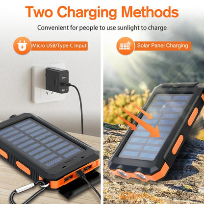 20000Mah Solar Power Bank,Portable Solar Charger with Dual USB Outputs, LED Flashlight, Fast Charging for Iphone/Android/Samsung, Portable Charger with Compass,Carabiner