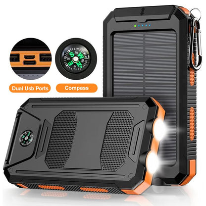 20000Mah Solar Power Bank,Portable Solar Charger with Dual USB Outputs, LED Flashlight, Fast Charging for Iphone/Android/Samsung, Portable Charger with Compass,Carabiner