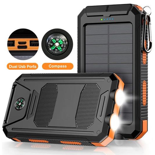 20000Mah Solar Power Bank,Portable Solar Charger with Dual USB Outputs, LED Flashlight, Fast Charging for Iphone/Android/Samsung, Portable Charger with Compass,Carabiner